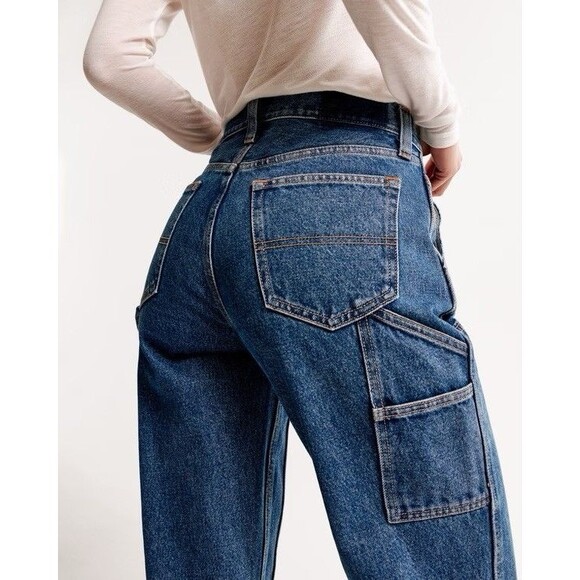Abercrombie & Fitch Women 30 Jeans Slouchy Carpenter Utility Mid Rise Baggy NEW - Picture 6 of 16